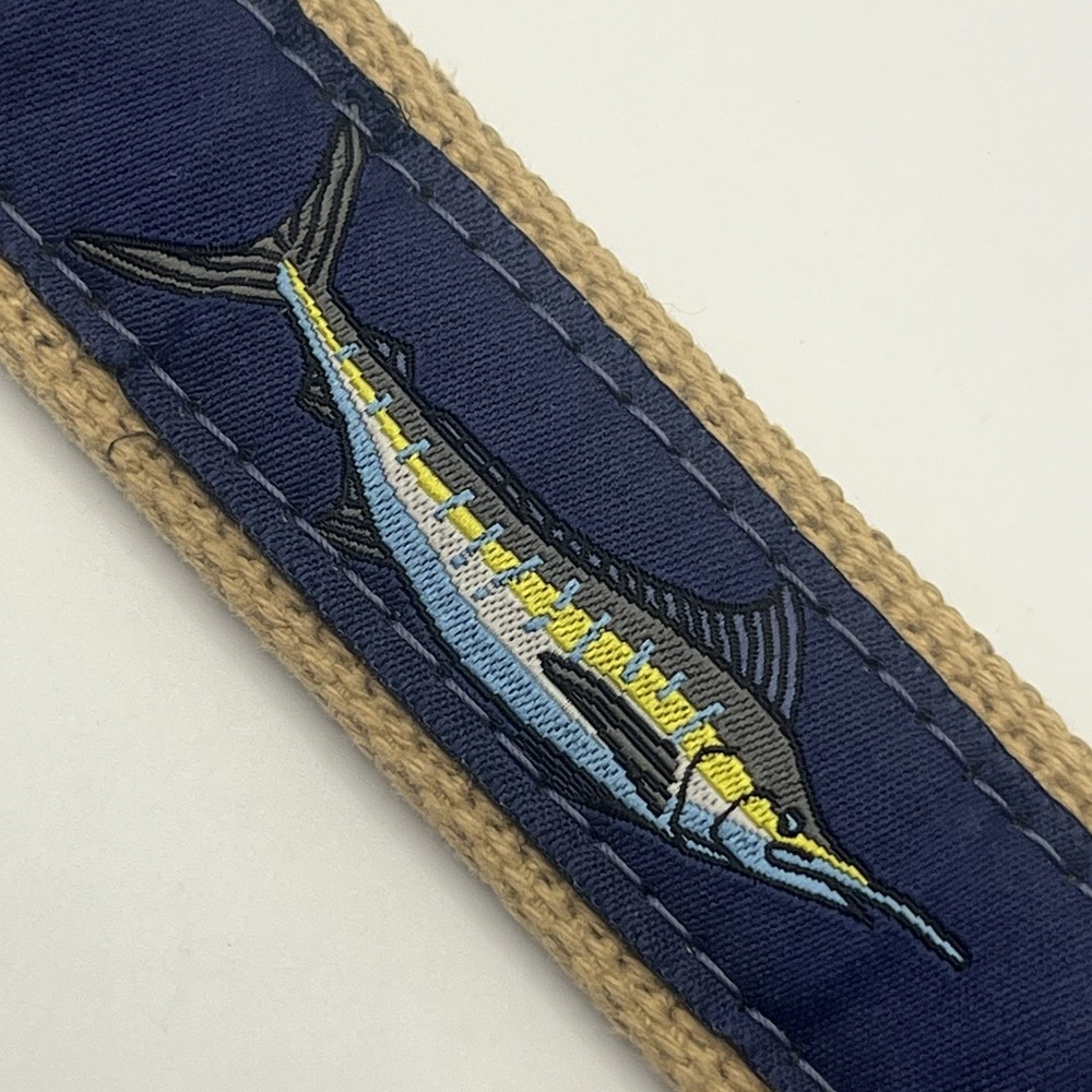 World Wide Sportsman Navy Blue Fishing Belt SZ 32 Solid Brass Buckle Made In USA - Picture 3 of 14